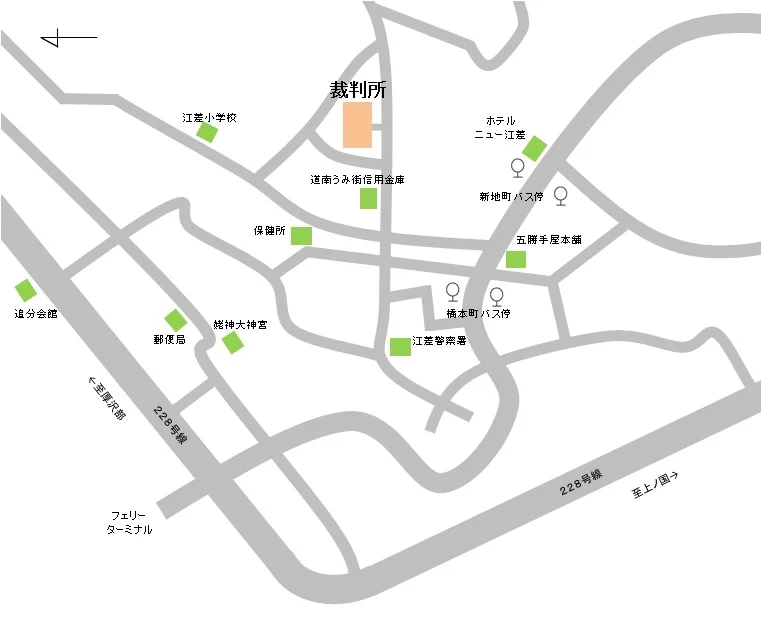 函館家庭裁判所 江差支部の案内図（出典: 裁判所公式サイト）