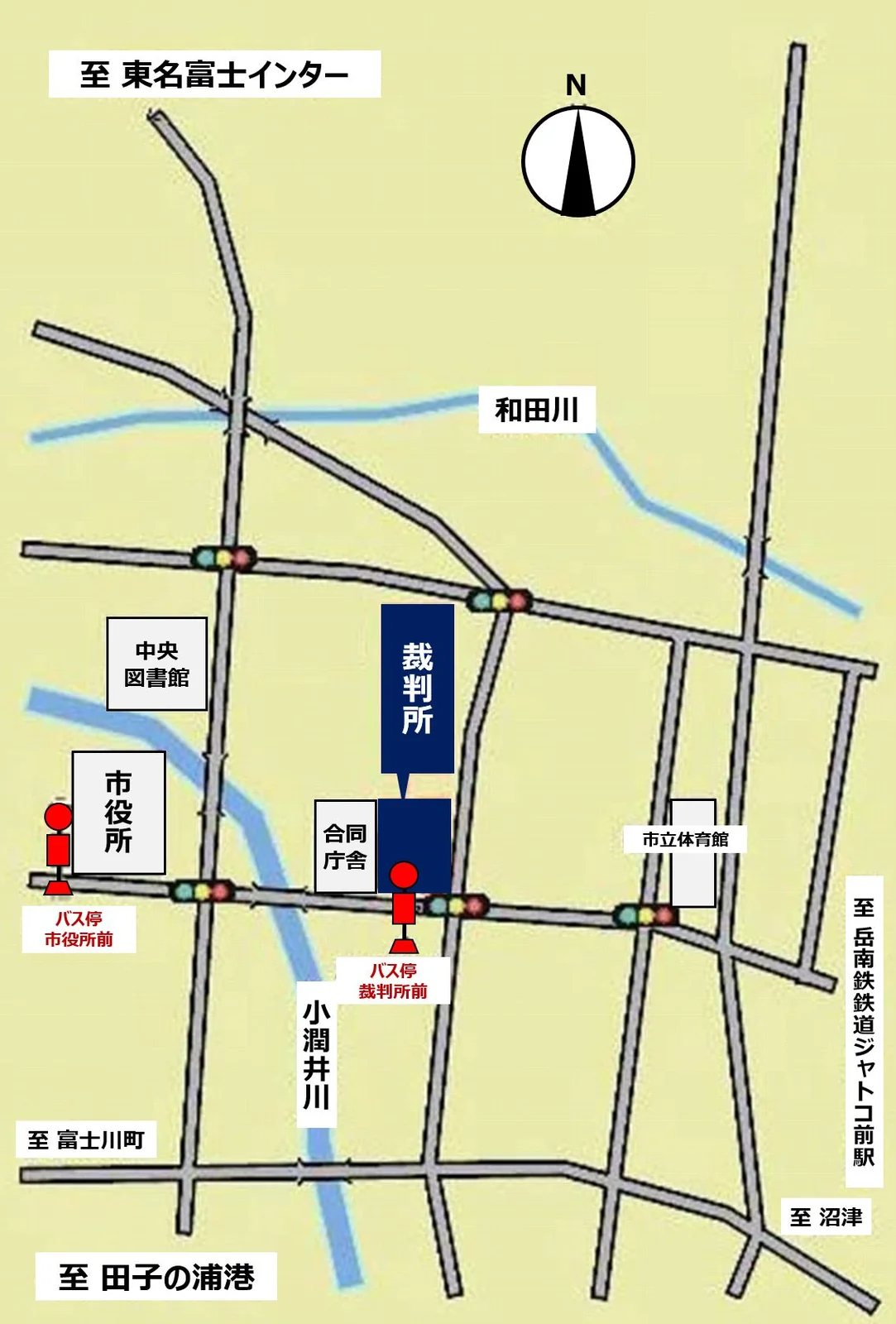 静岡家庭裁判所 富士支部の案内図（出典: 裁判所公式サイト）