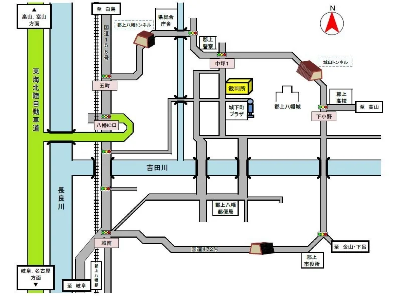岐阜家庭裁判所 郡上出張所の案内図（出典: 裁判所公式サイト）