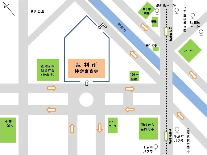 函館家庭裁判所の案内図（出典: 裁判所公式サイト）