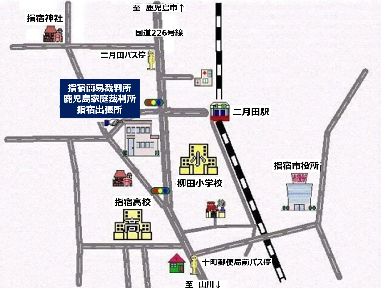 鹿児島家庭裁判所 指宿出張所の案内図（出典: 裁判所公式サイト）