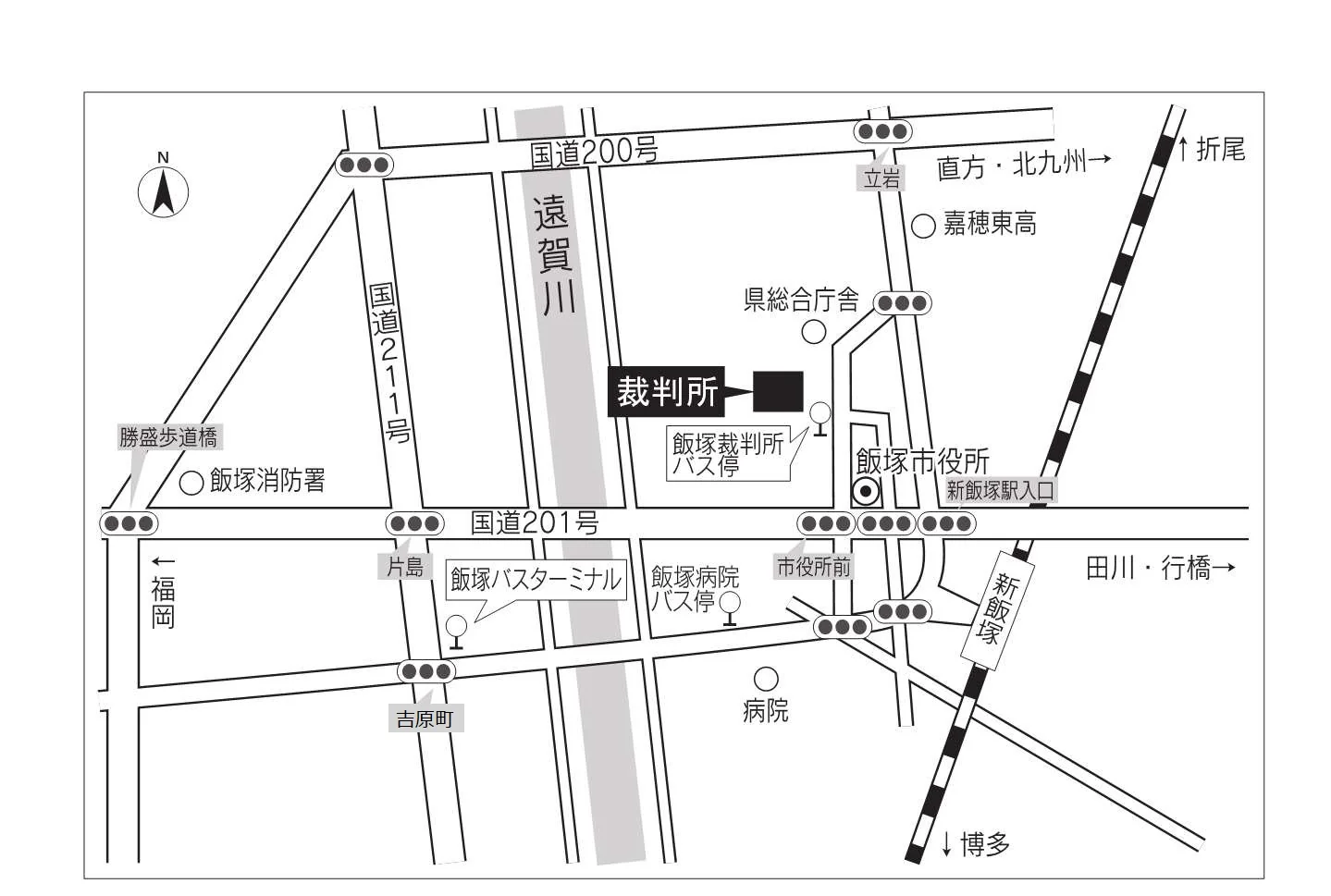 福岡家庭裁判所 飯塚支部の案内図（出典: 裁判所公式サイト）