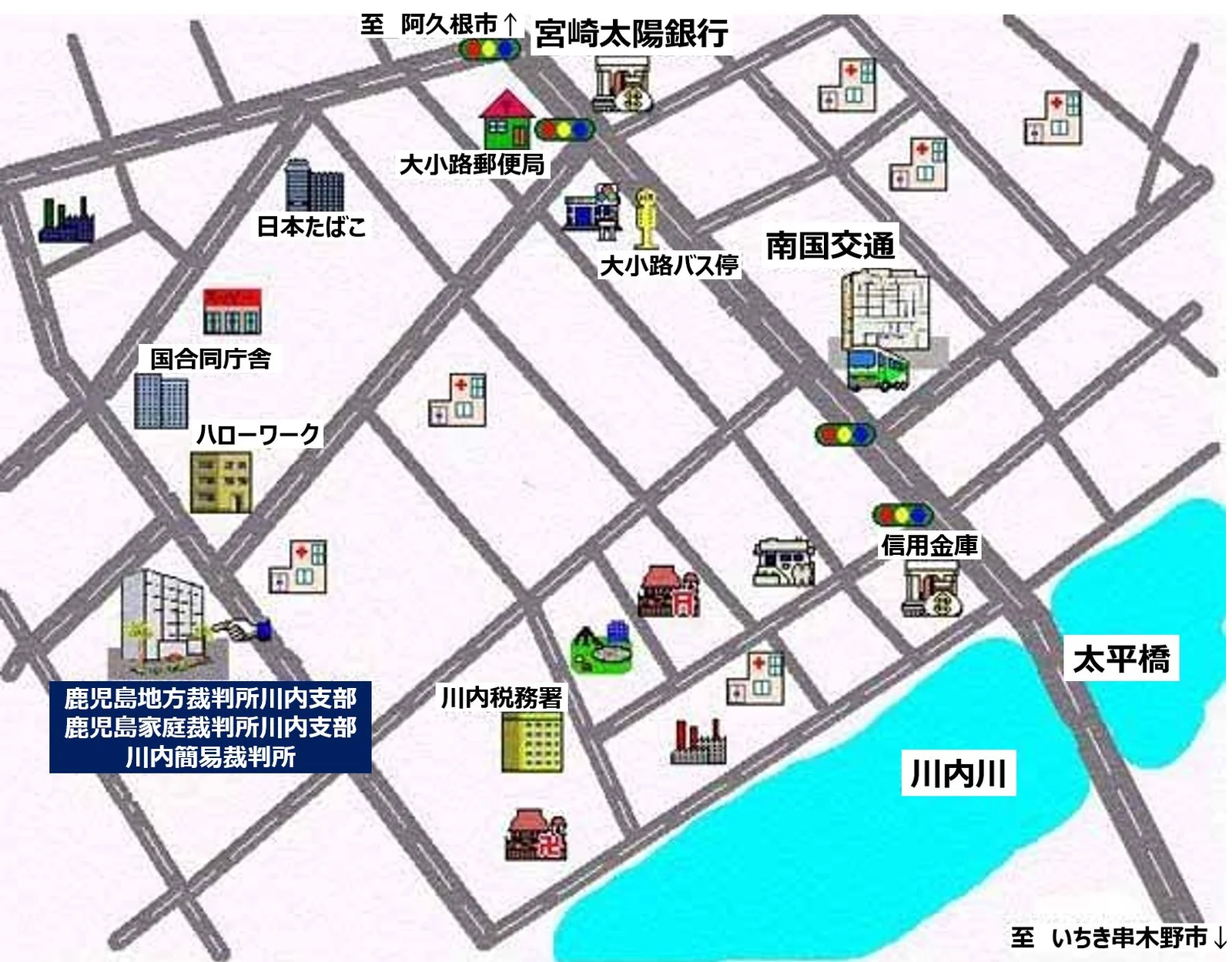 鹿児島家庭裁判所 川内支部の案内図（出典: 裁判所公式サイト）