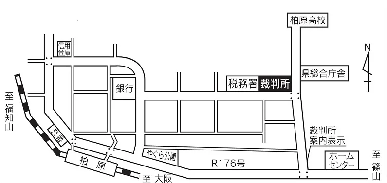 神戸家庭裁判所 柏原支部の案内図（出典: 裁判所公式サイト）