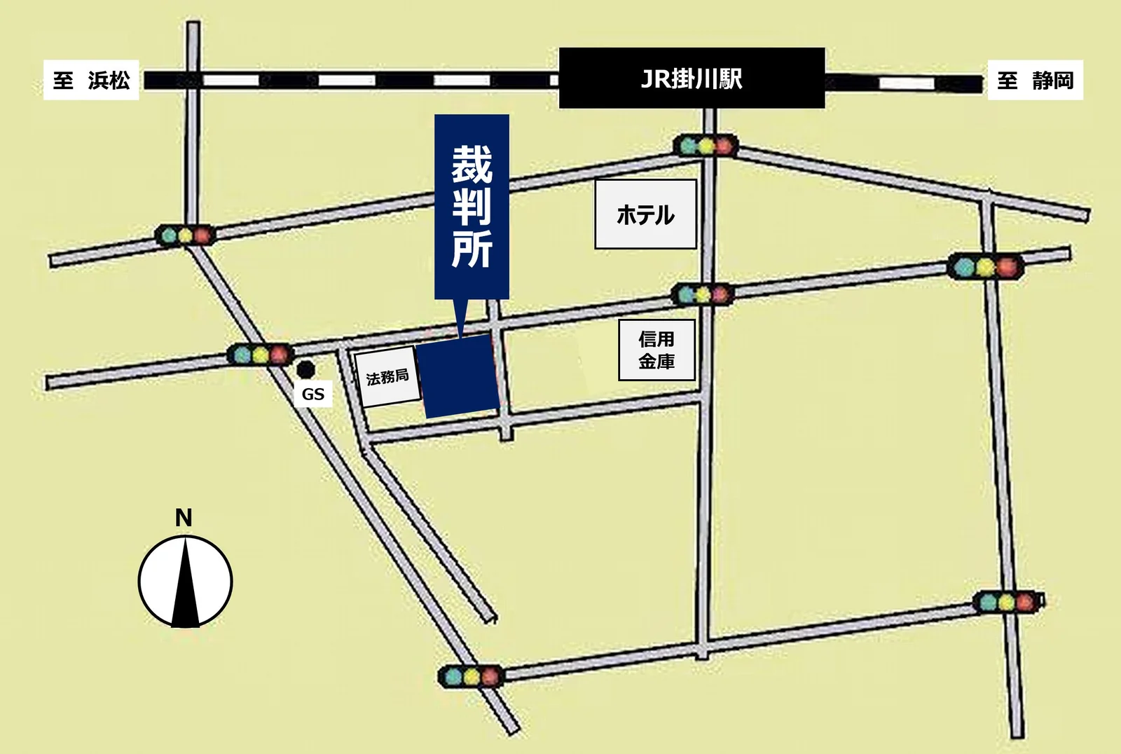 静岡家庭裁判所 掛川支部の案内図（出典: 裁判所公式サイト）