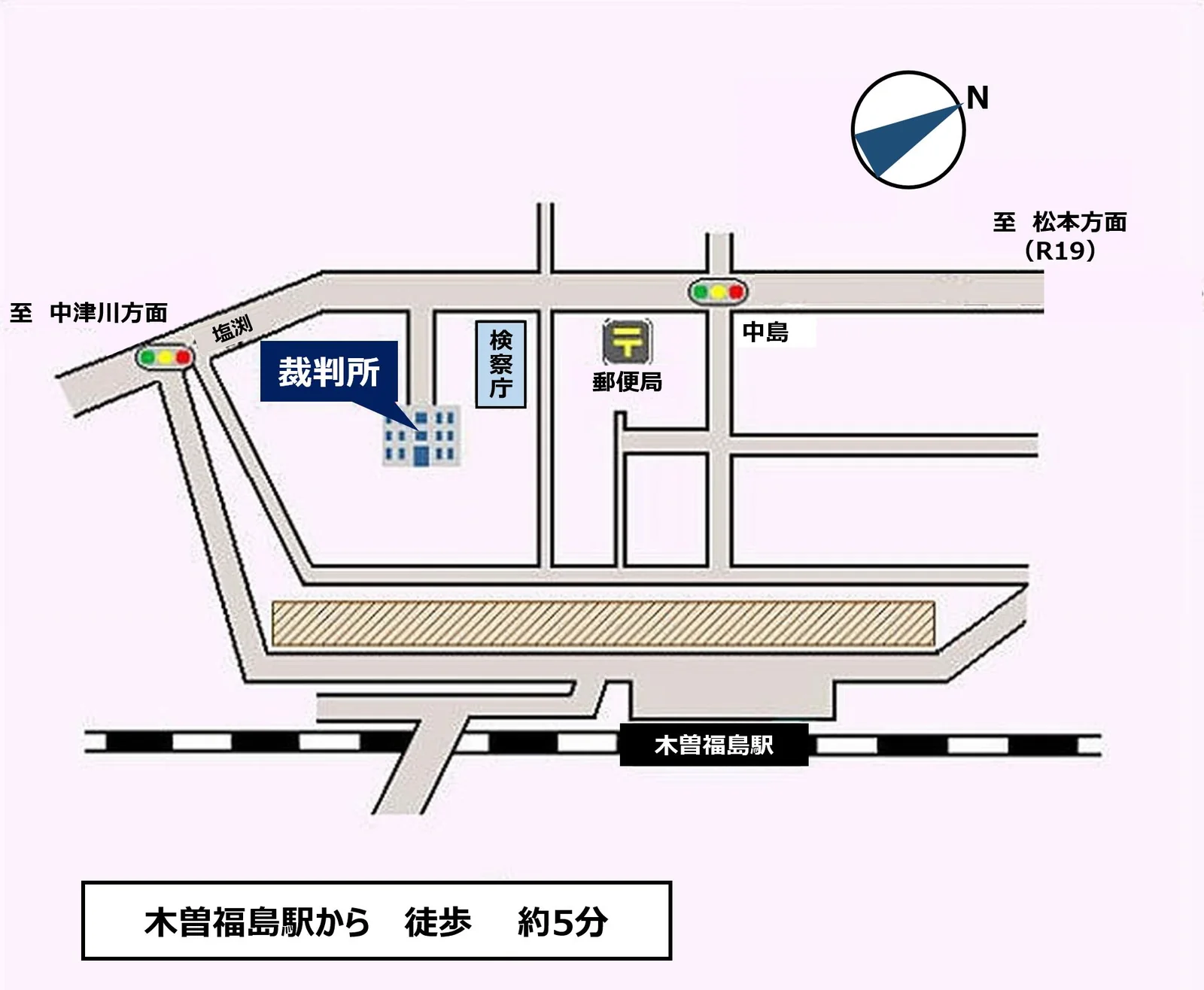 長野家庭裁判所 木曾福島出張所の案内図（出典: 裁判所公式サイト）