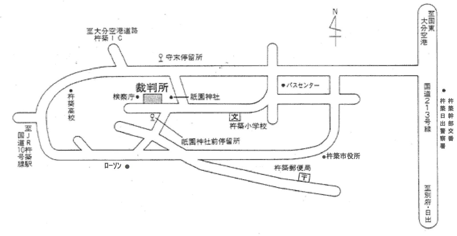 大分家庭裁判所 杵築支部の案内図（出典: 裁判所公式サイト）