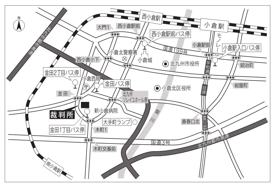 福岡家庭裁判所 小倉支部の案内図（出典: 裁判所公式サイト）