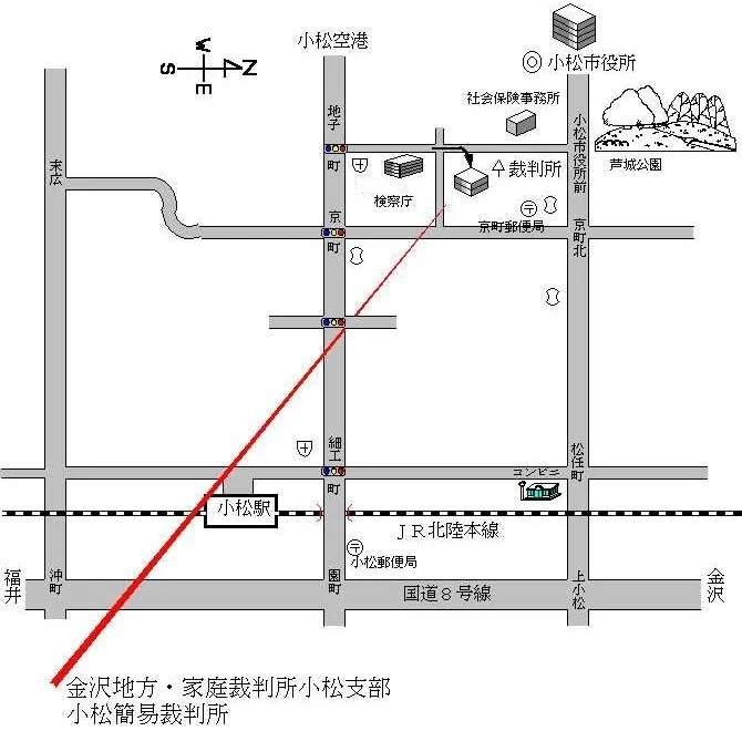 金沢家庭裁判所 小松支部の案内図（出典: 裁判所公式サイト）