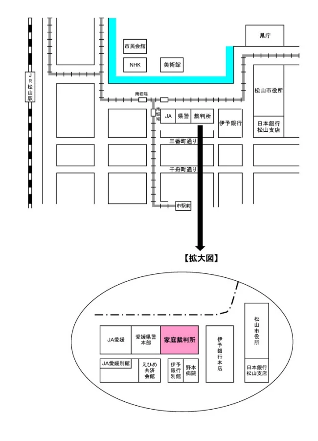 松山家庭裁判所の案内図（出典: 裁判所公式サイト）