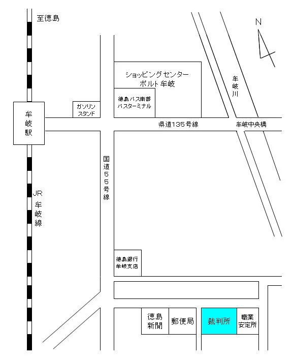 徳島家庭裁判所 牟岐出張所の案内図（出典: 裁判所公式サイト）