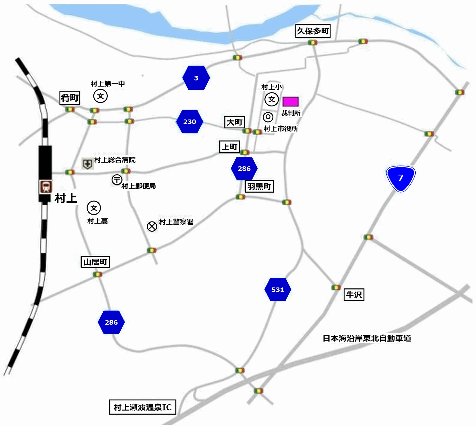 新潟家庭裁判所 村上出張所の案内図（出典: 裁判所公式サイト）