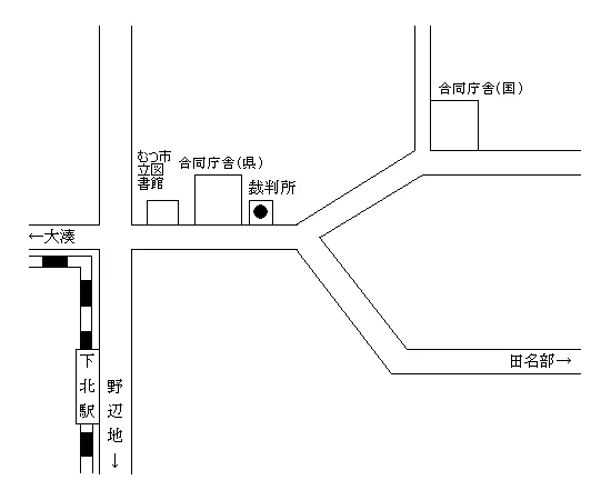 青森家庭裁判所 むつ出張所の案内図（出典: 裁判所公式サイト）