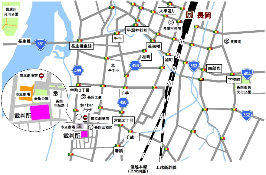新潟家庭裁判所 長岡支部の案内図（出典: 裁判所公式サイト）