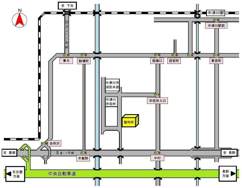 岐阜家庭裁判所 中津川出張所の案内図（出典: 裁判所公式サイト）