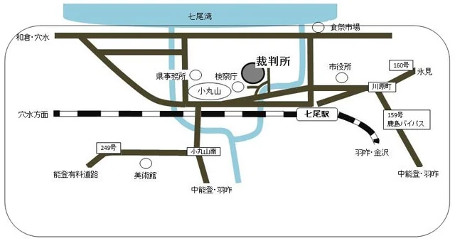 金沢家庭裁判所 七尾支部の案内図（出典: 裁判所公式サイト）