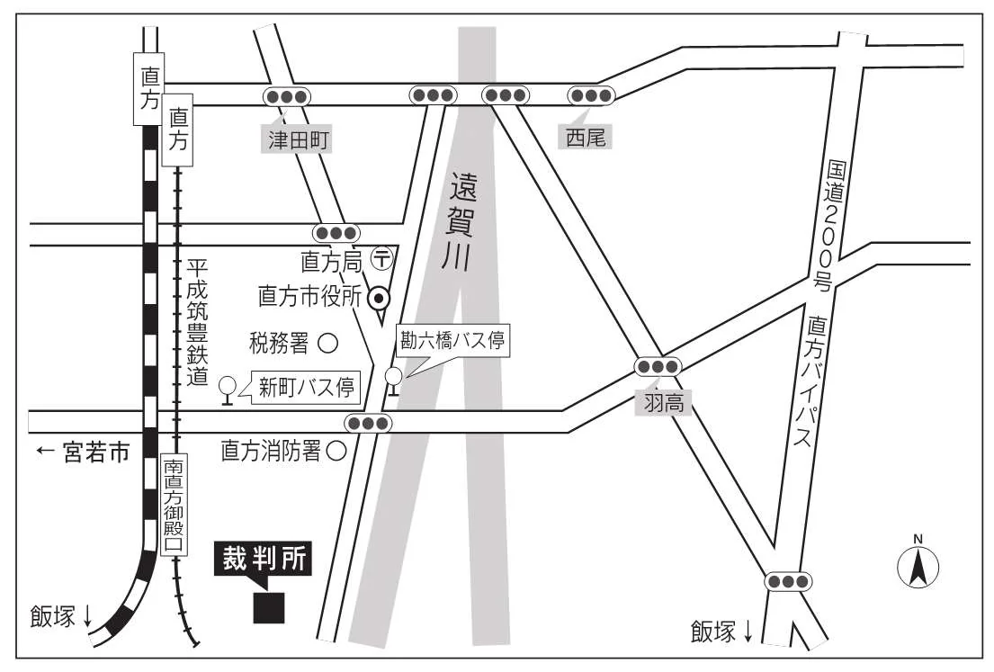 福岡家庭裁判所 直方支部の案内図（出典: 裁判所公式サイト）