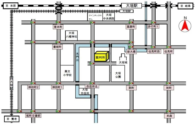 岐阜家庭裁判所 大垣支部の案内図（出典: 裁判所公式サイト）
