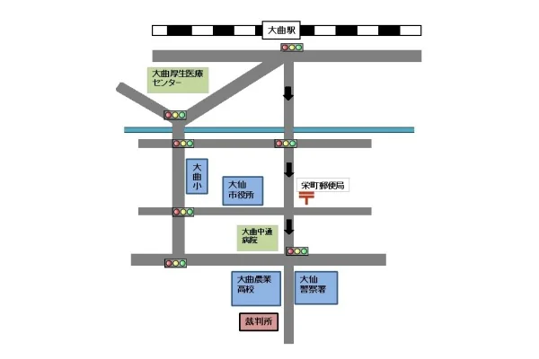 秋田家庭裁判所 大曲支部の案内図（出典: 裁判所公式サイト）