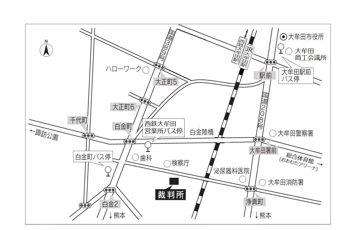 福岡家庭裁判所 大牟田支部の案内図（出典: 裁判所公式サイト）