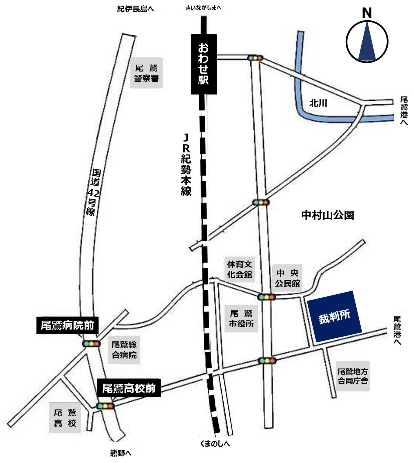 津家庭裁判所 尾鷲出張所の案内図（出典: 裁判所公式サイト）