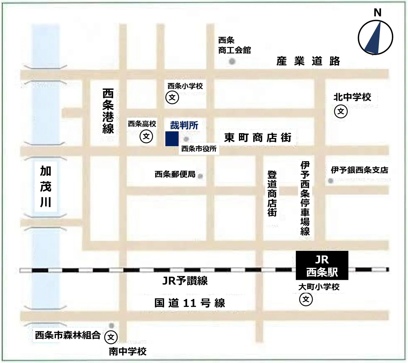 松山家庭裁判所 西条支部の案内図（出典: 裁判所公式サイト）