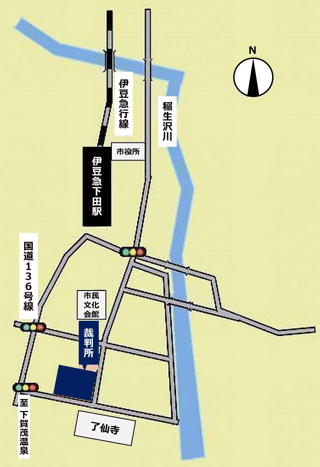 静岡家庭裁判所 下田支部の案内図（出典: 裁判所公式サイト）