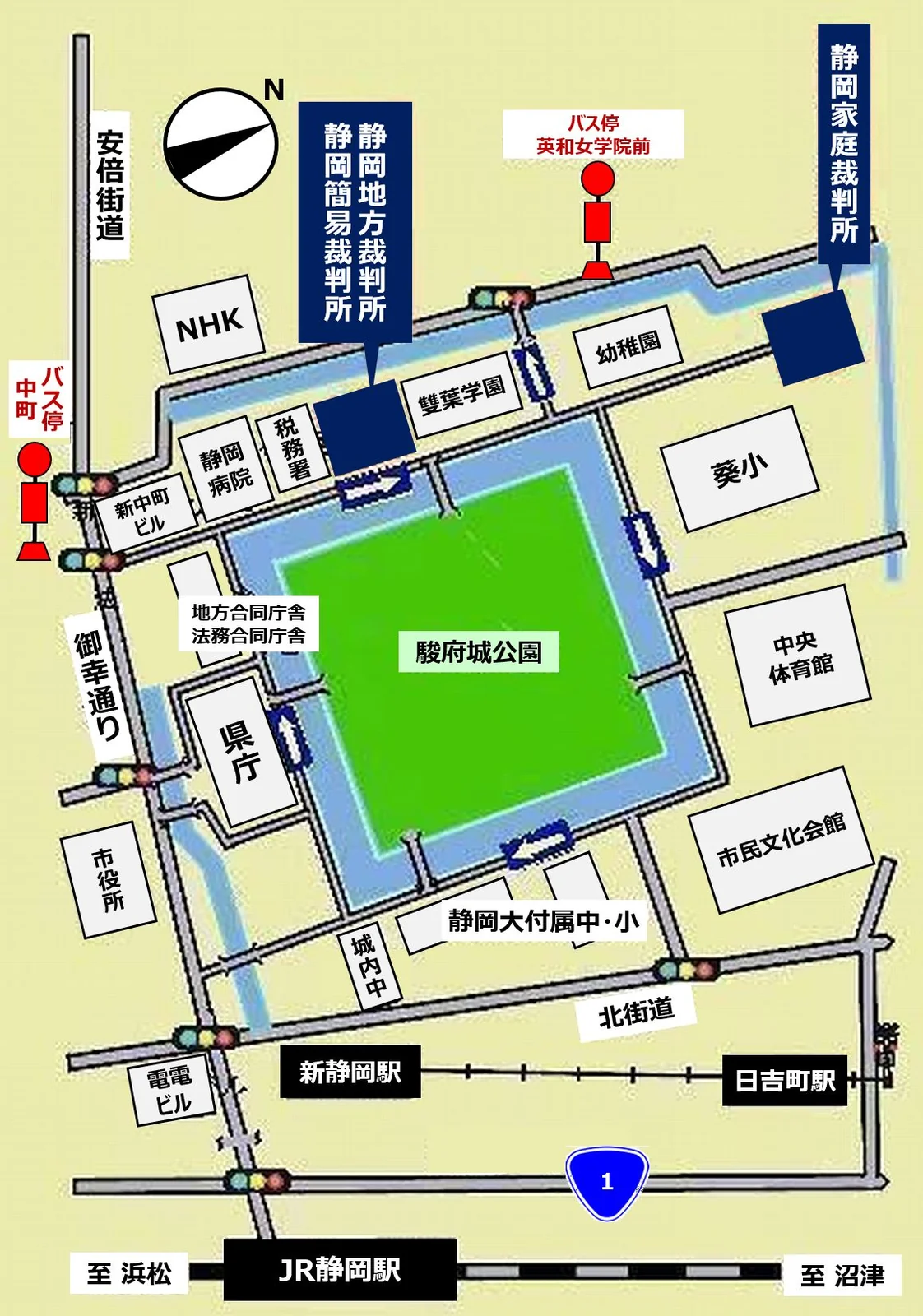静岡家庭裁判所の案内図（出典: 裁判所公式サイト）