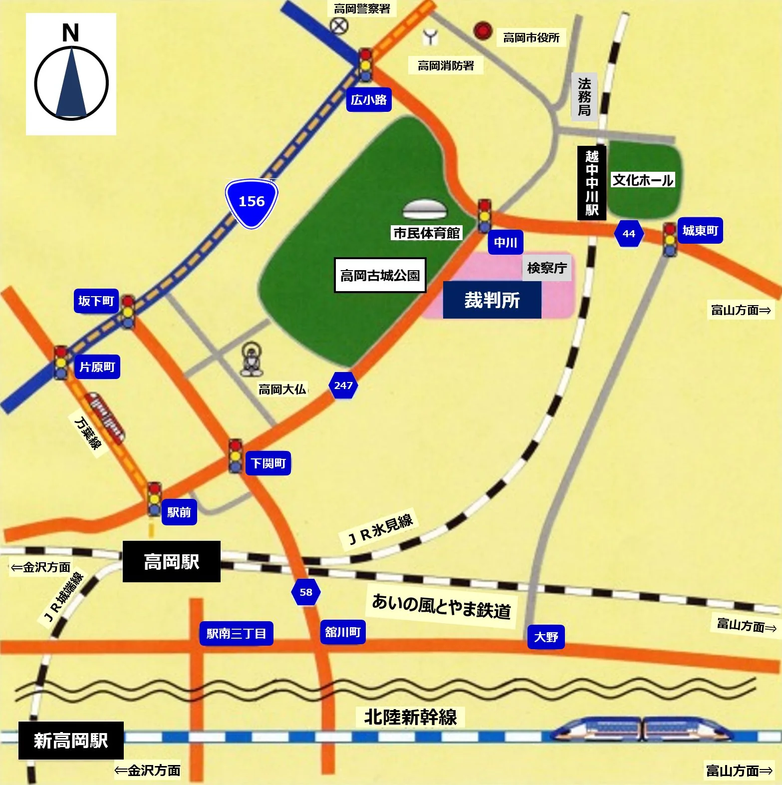 富山家庭裁判所 高岡支部の案内図（出典: 裁判所公式サイト）