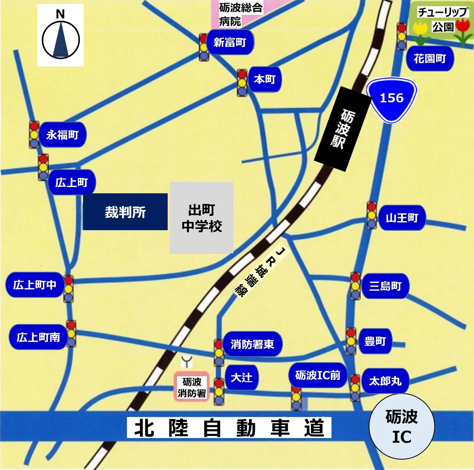 富山家庭裁判所 砺波出張所の案内図（出典: 裁判所公式サイト）