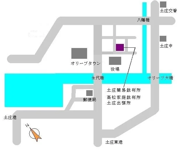 高松家庭裁判所 土庄出張所の案内図（出典: 裁判所公式サイト）